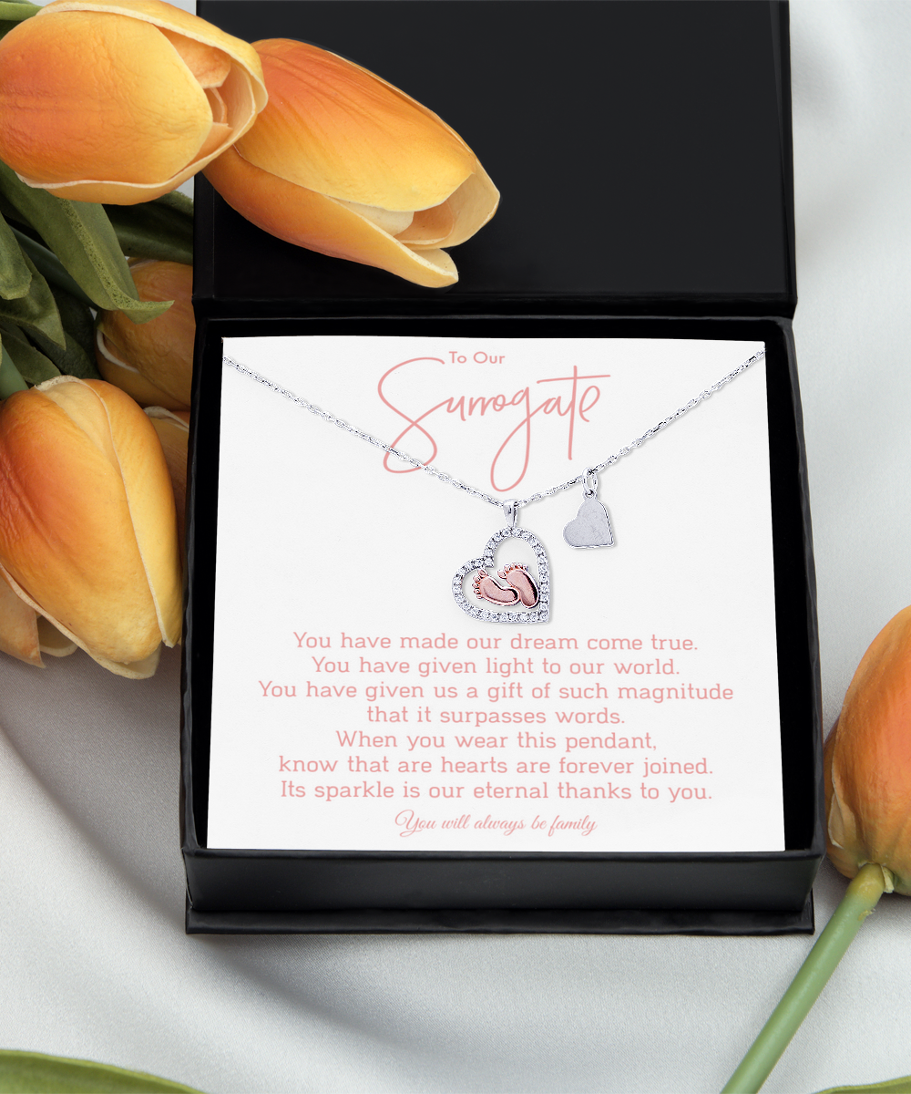 Surrogate Necklace, Baby Feet in Heart, Appreciation Gift for Surrogate